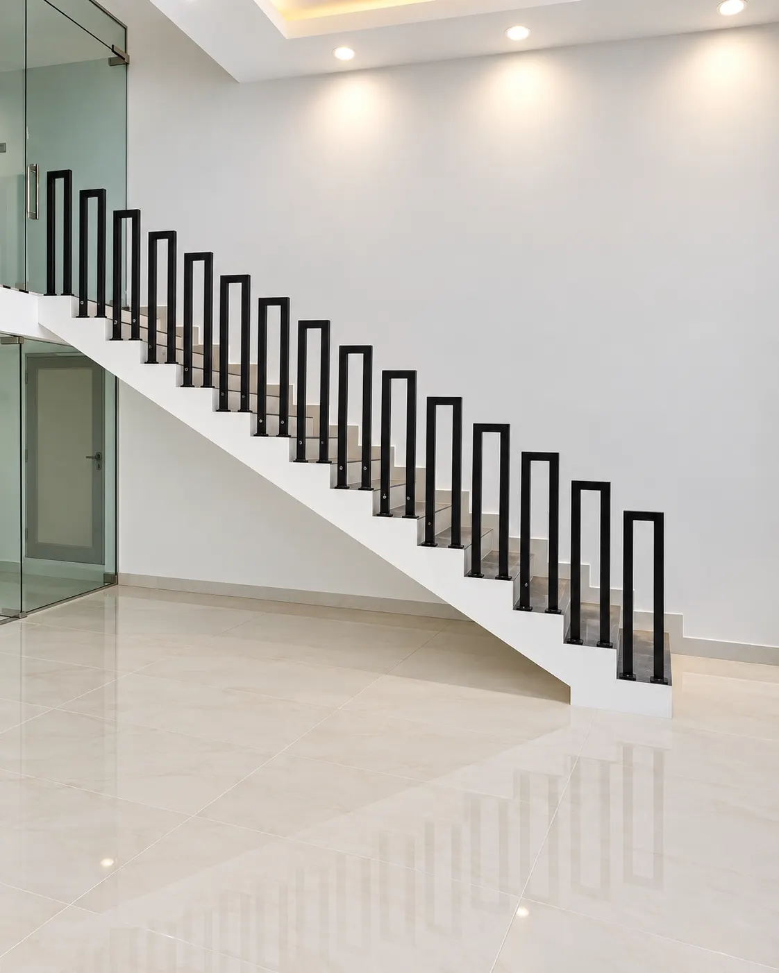 Minimalist black vertical bar staircase railing