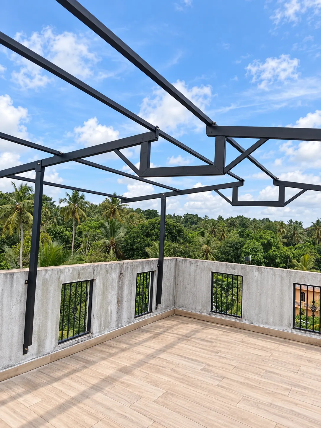 Welded steel staircase frame, structural stage